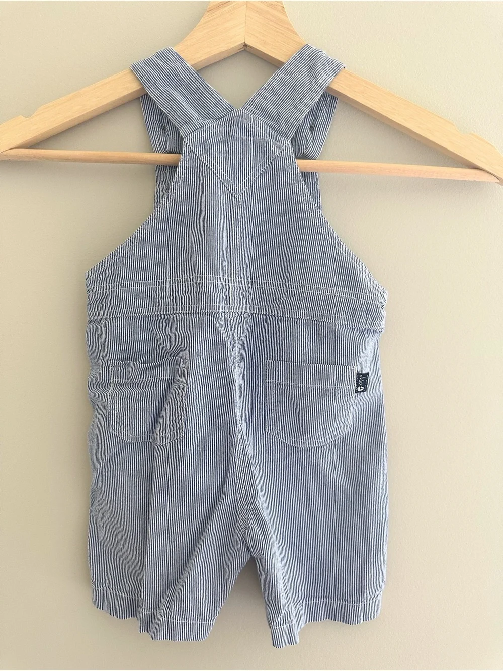 JoJo Maman Bébé Sailboat Stripe Short Overalls, 6–12M, Navy Blue White